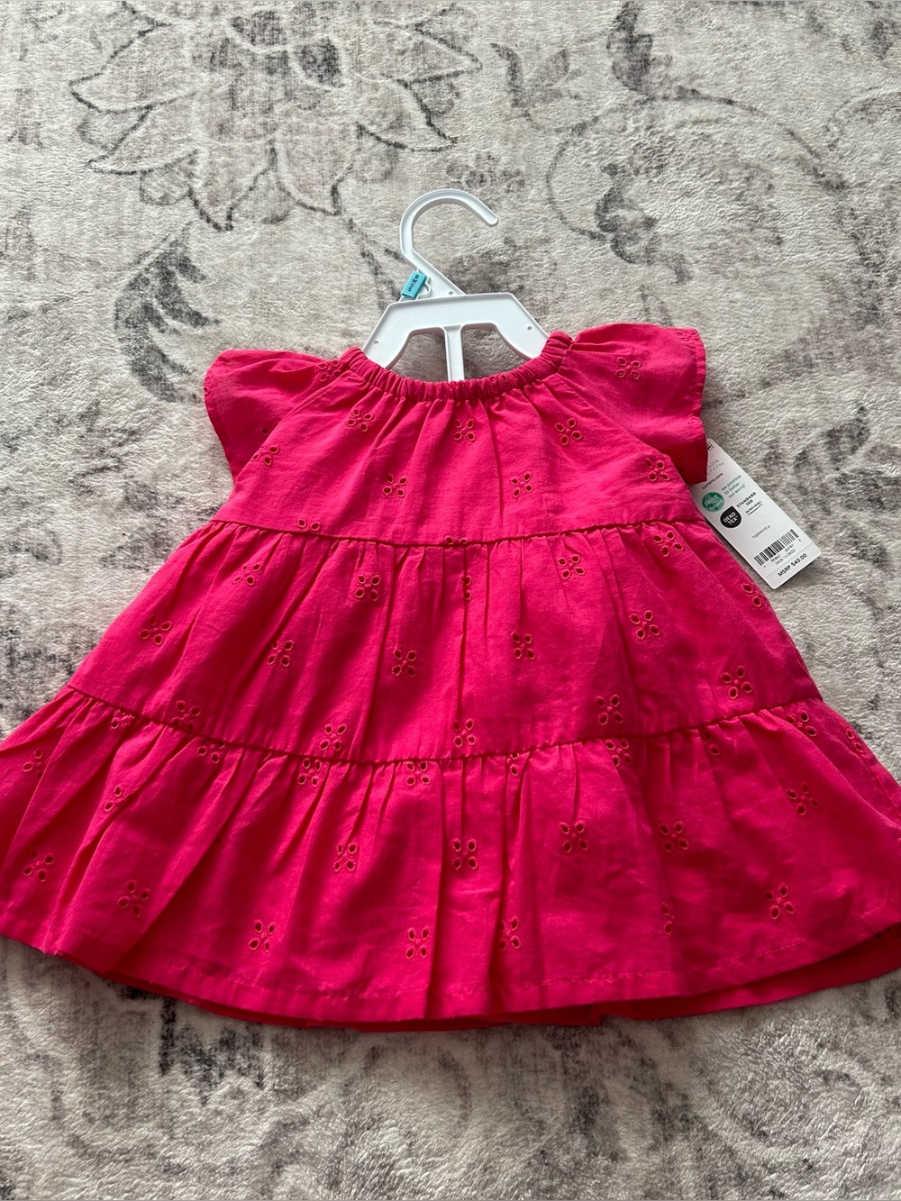 NWT Infant Girls' Tiered Eyelet Dress and Bloomers - Bright Hot Pink Size 6 m